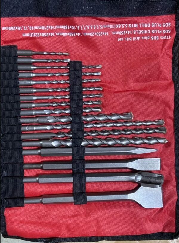 17 PC CONCRETE DRILL BITS & CHISEL SDS PLUS ROTARY HAMMER BITS W/BMC - Image 4