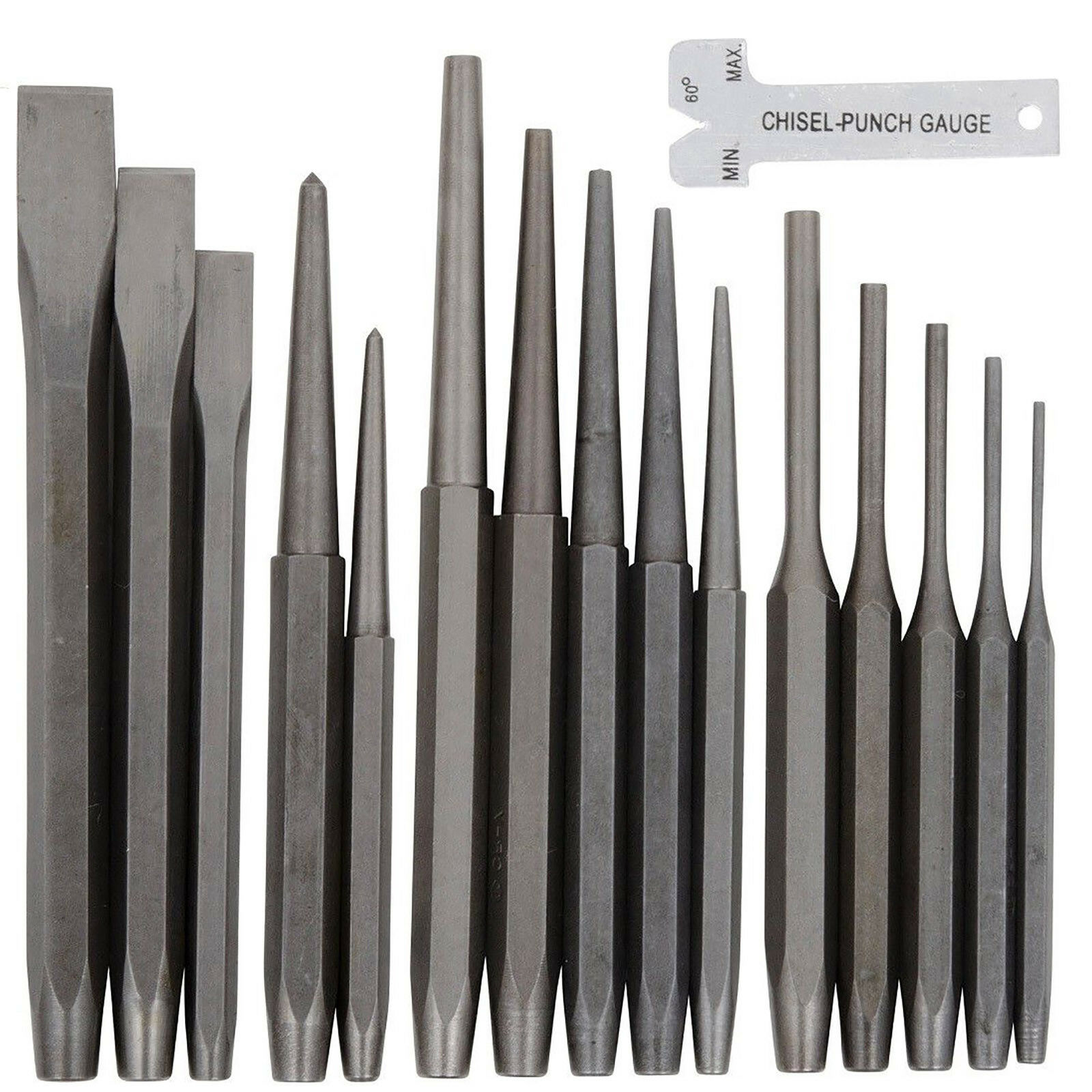 Details about  / 16pc Mechanics Punch and Chisel Set Industrial Pin Tapered Center Chisel Punch