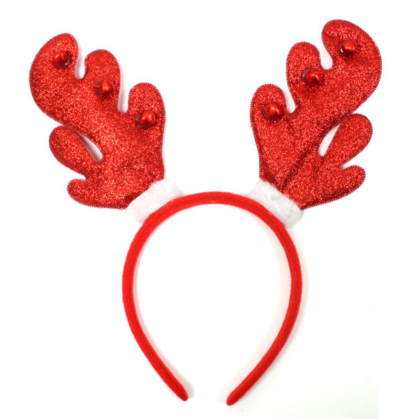 Lot 2 Red Glitter Reindeer Headband Bells Christmas Holiday Antler Costume - Image 4