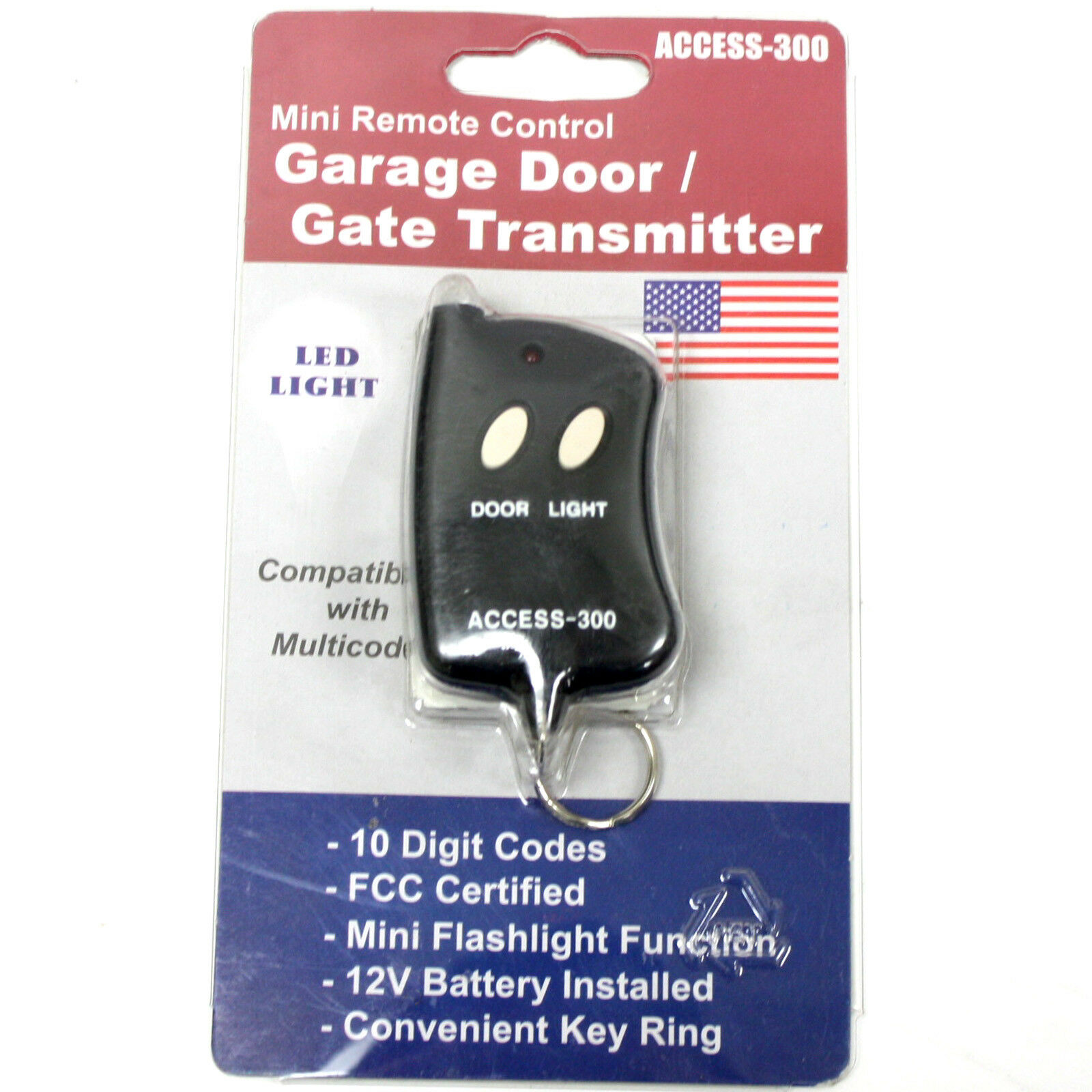 9 Digit Code Mini Remote Control Garage Door/Gate Transmitter w/ Mini Flashlight