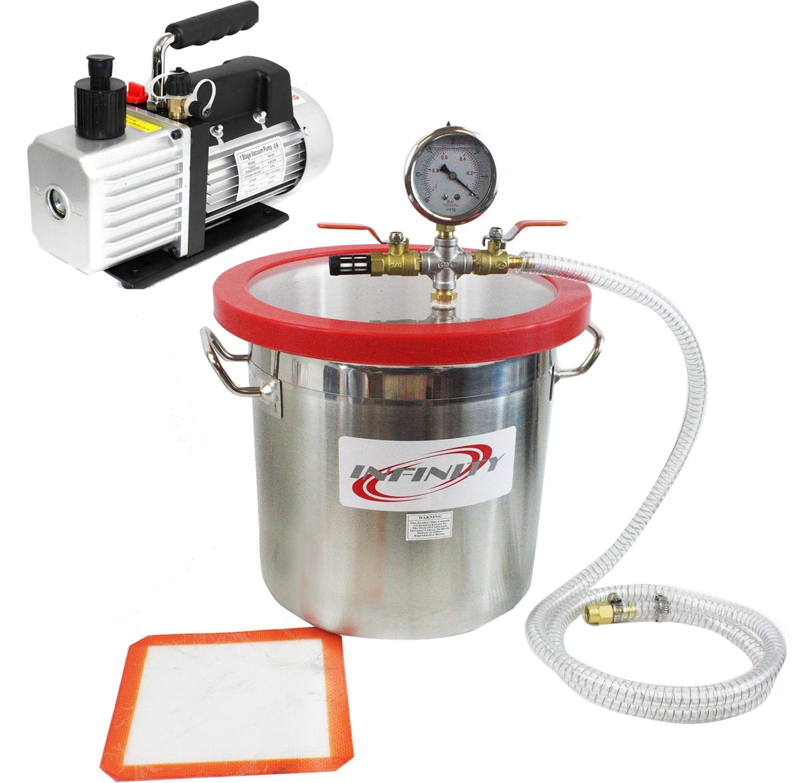 Details about   Vacuum Chamber 5/3/2/1.5/1 Gallon Degassing Silicone 3CFM 1 Stage Pump Air Kit 