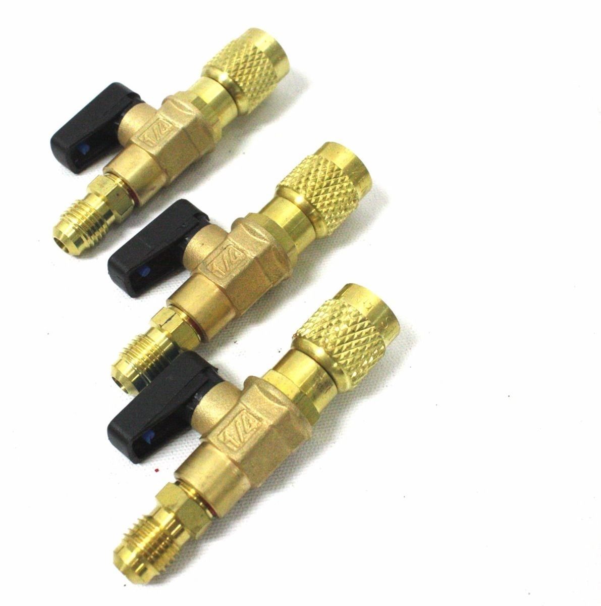 R410a R22 R134A A/C Straight SHUT-OFF Ball Valve 1/4 SAE Hose Connector Yellow 