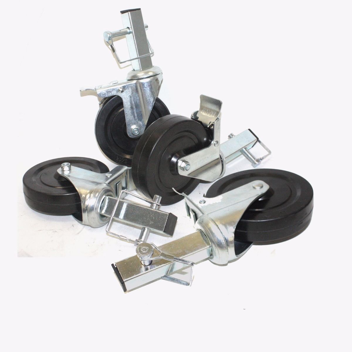 5" Locking Scaffold Casters Hard Rubber Wheels w/ 1.25 Inch Square Shank 4 PCS 