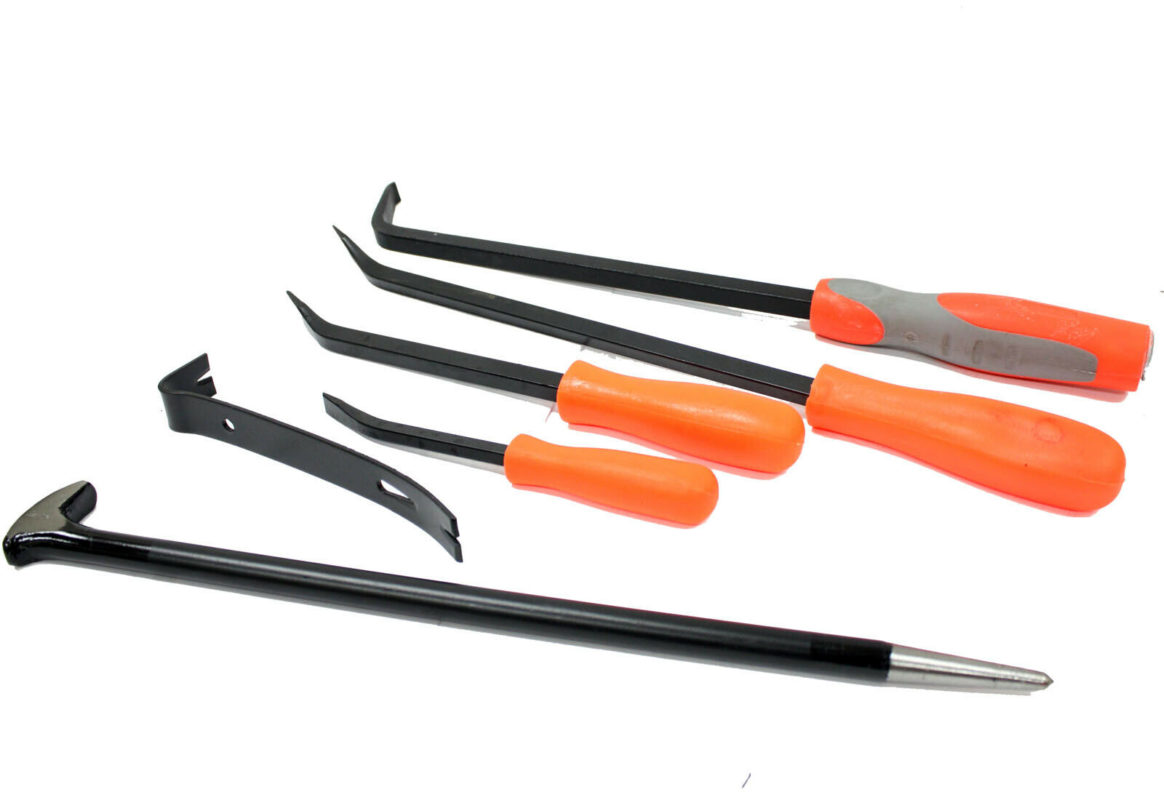 6 Pc Mechanic Pry Bar Tools Set Flat Curved Heel Bars Automotive Shop