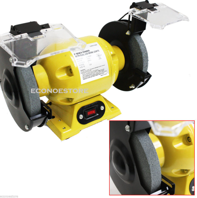 UL Tool Shop 6" Electric Bench Grinder w/ Dual LED Work Lights Guards