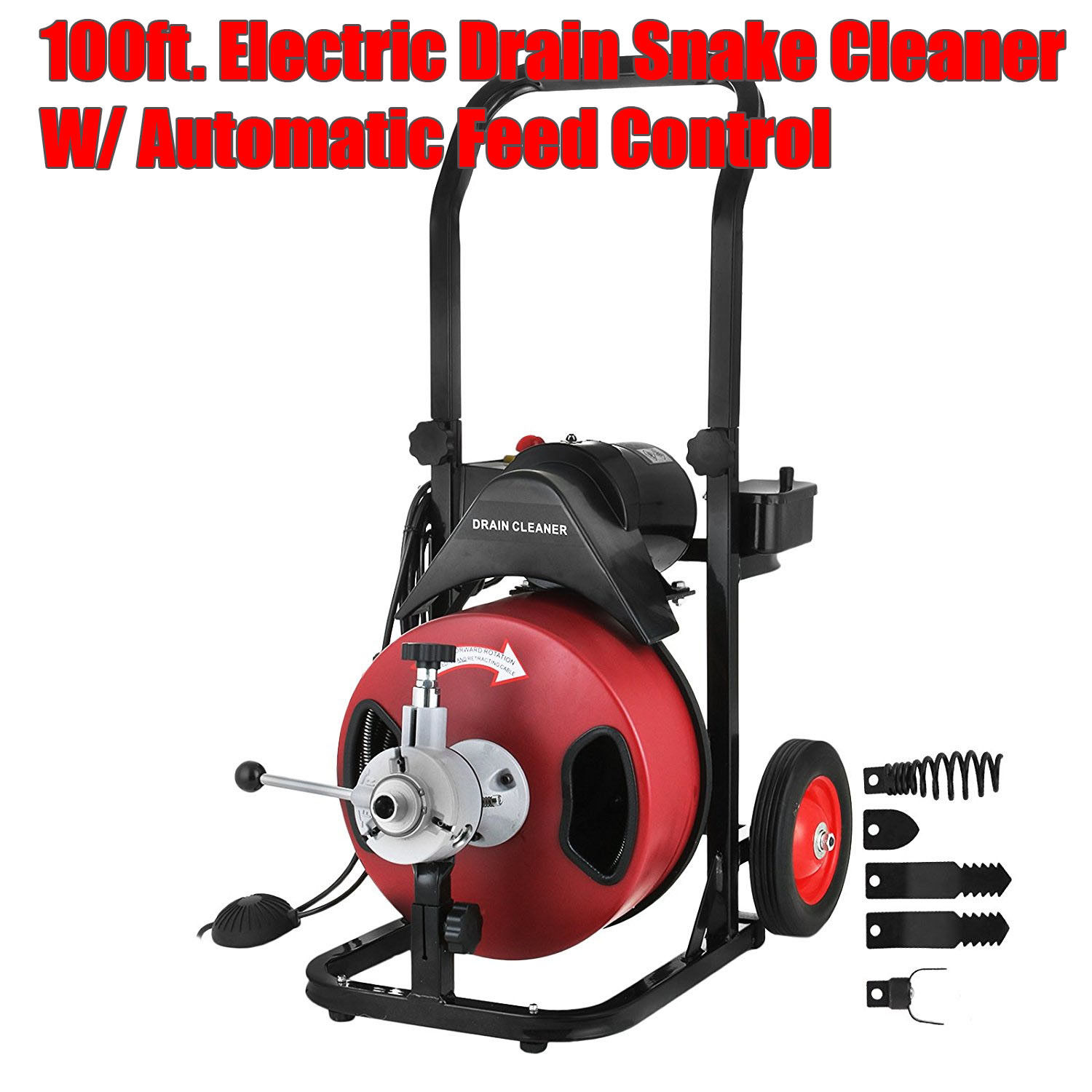 Commercial 100FT Electric Drain Auger Snaker Cleaner Plumbing 3/8" Cable Cut 