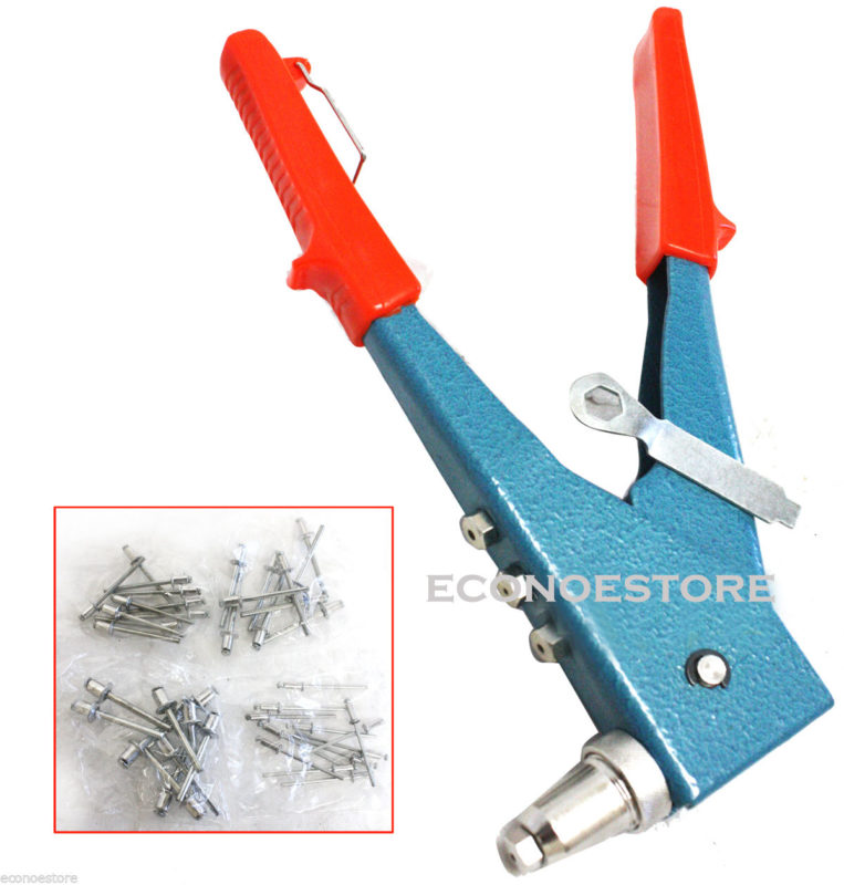 2 Way Blind 60pc Gutter Pop Rivet Gun Hand Riveter Set Repair Tool