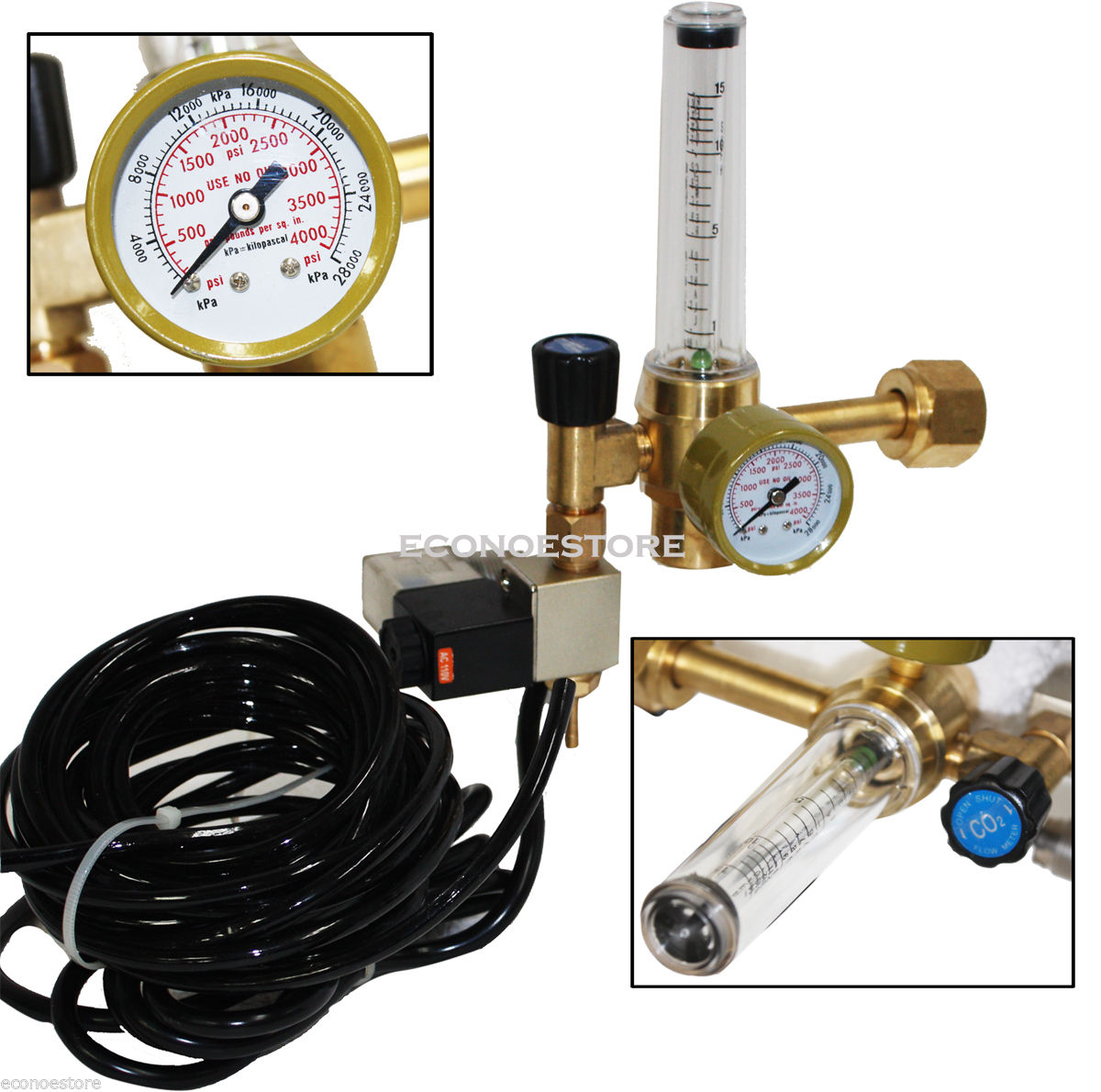 CO2 Hydroponics Regulator Emitter System with Solenoid Valve and Flow Meter