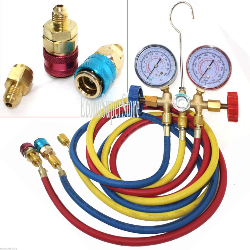 R12 R134A A/C Diagnostic Manifold Gauge Set H/L Quick Coupler Adapter 1