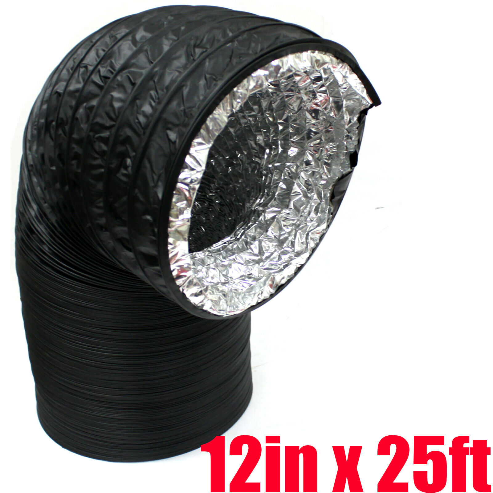12" Inch Aluminum Air Ducting 25 Ft Long for Ventilation 2 Pcs Worm Gear Clamps 