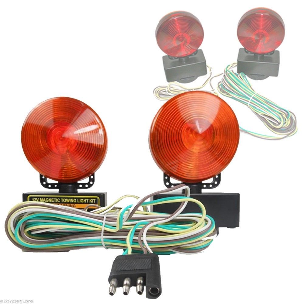 COLIBROX 12V Magnetic Towing Amber/Red Lights Kit Trailer RV Boat Dolly Brake Lights Ideal for Towing Application 80 Wide Double-Sided,Red and Amber Lights