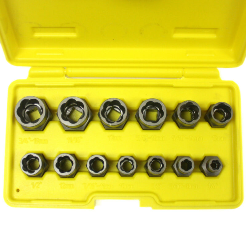 13pc Metric SAE 3/8" Drive Bolt Extractor Twist Socket Set Stud Nut 1/4