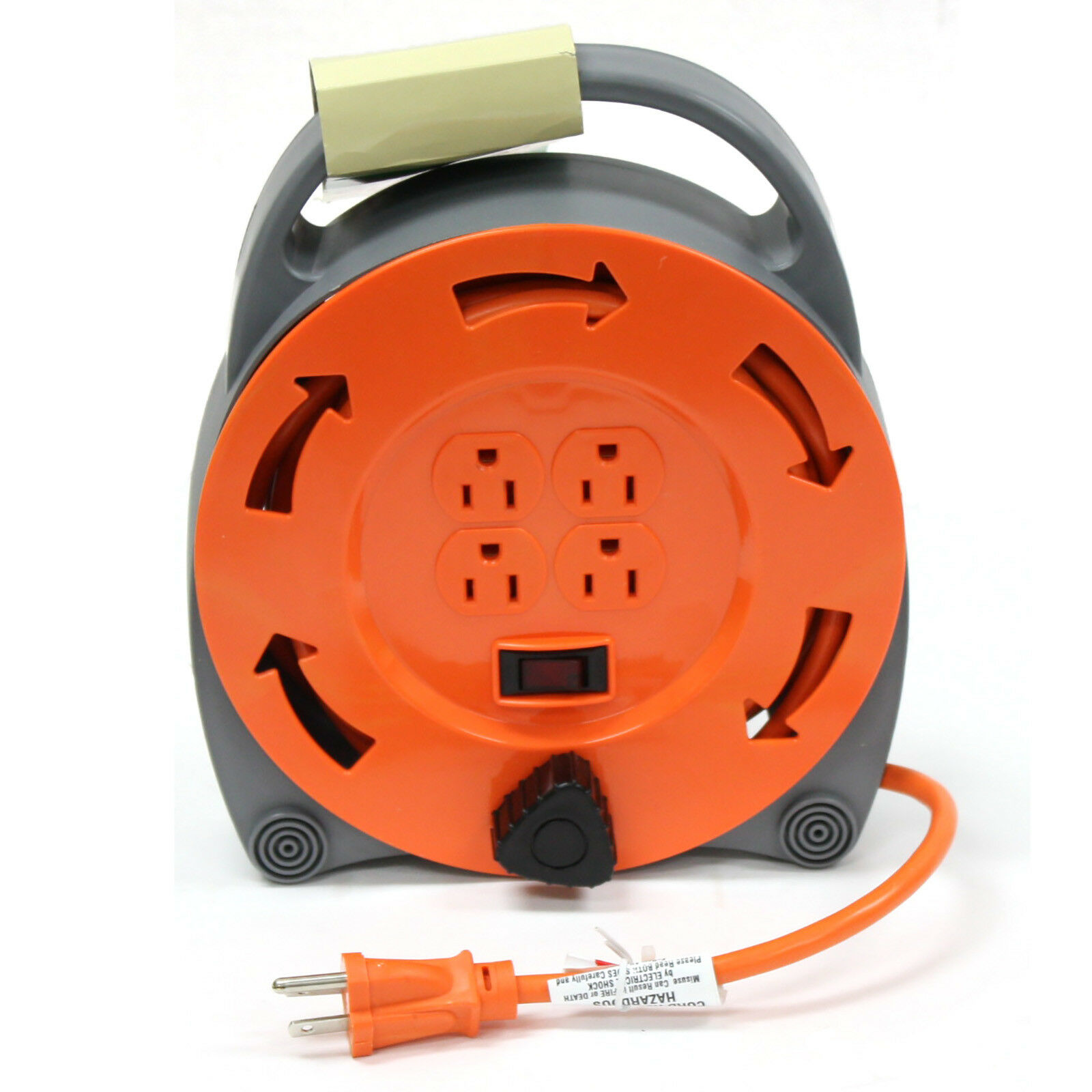 4 Outlet UL/CUL LISTED 20ft Hand Wind Cord Reel 13Amp Plug Retractable ...