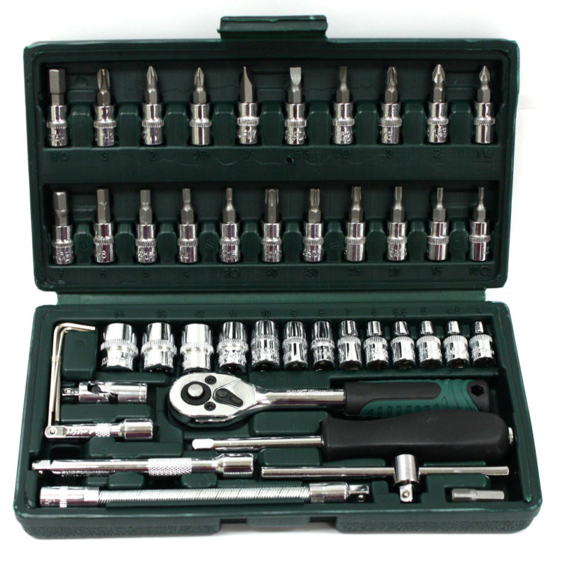 46 pc 1/4" Drive Socket Set Ratchet Wrench Star Hex Torx Bits Flex Bar EconoSuperStore