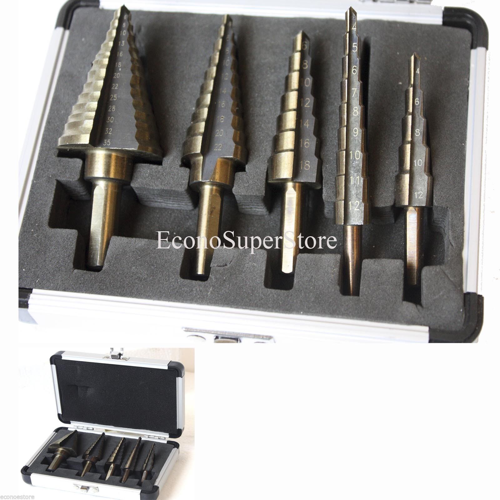 freneci 5X HSS Drill Bits HSS Titanium Coated Spiral Grooved Step Drill Set Drill Bits Set,Used for Drilling Plate Aluminum Metal Wood Large Hole Drill 