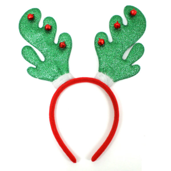 Lot 3 Green Glitter Reindeer Headband Bells Christmas Holiday Antler Costume - Image 4