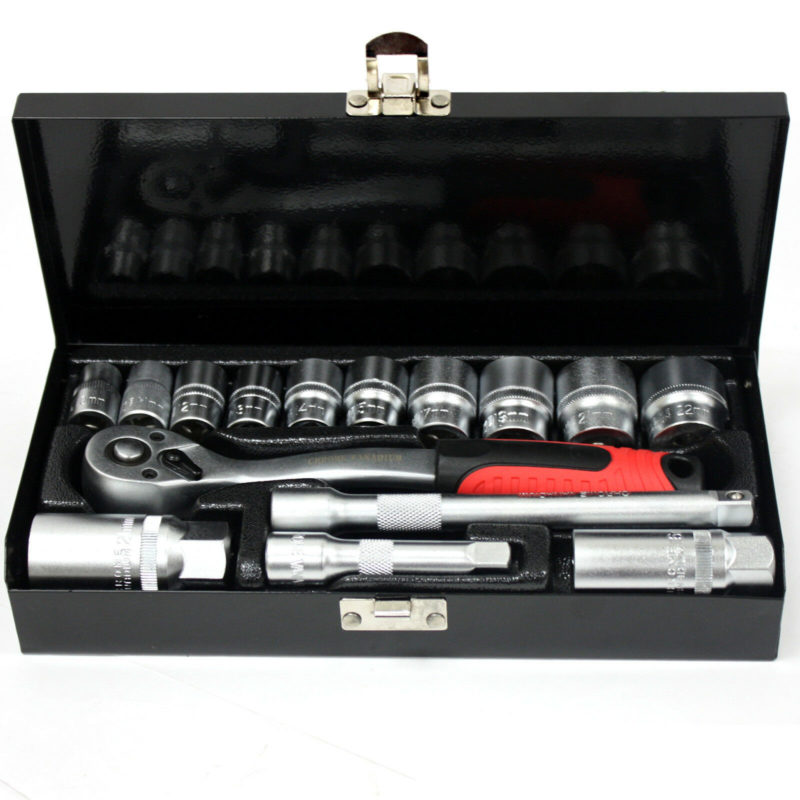 15pc 3/8" Dr. 6pt MM Socket Ratchet Extension Bar & 16mm 21mm Spark Plug Sockets EconoSuperStore
