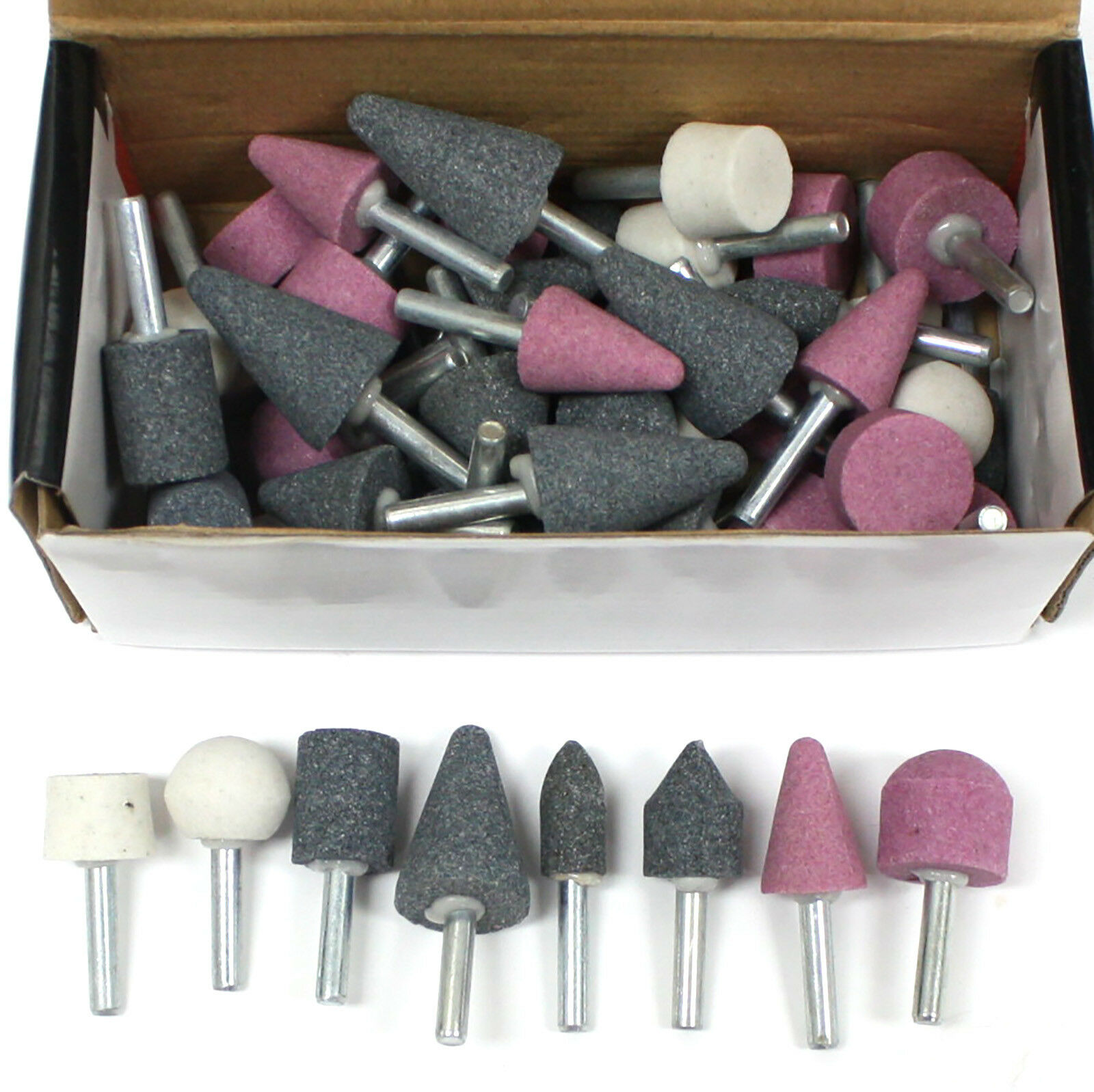 50pc MOUNTED ABRASIVE GRINDING STONES 1/4" SHANK DRILL
