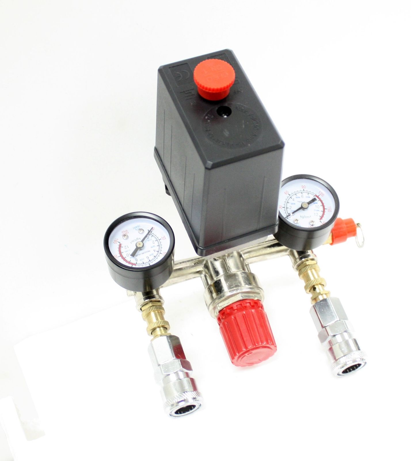 New Air Compressor Pressure Valve Switch Control Manifold Regulator Gauges Tool 