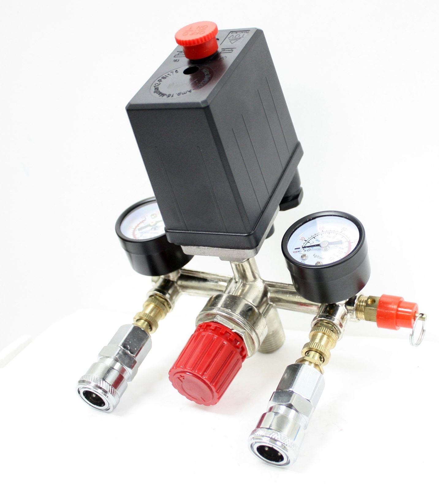 Automatic Pressure Switch Manifold Regulator Gauges Valve Set for Air Compressor 