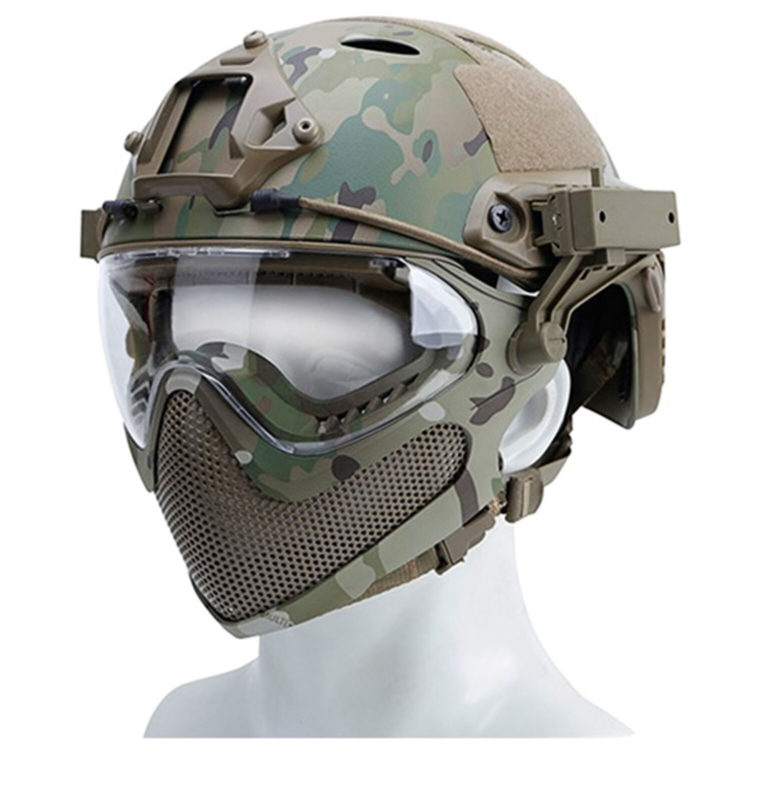 Airsoft Tactical Camo GForce Pilot Full Face Helmet w/ Steel Mesh Face