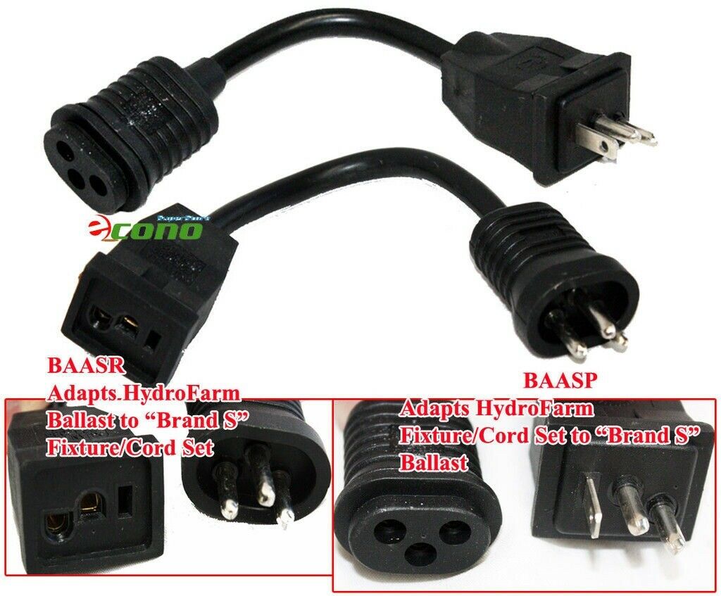 BAASP 8" Plug Adapter Cord Hydrofarm Fixture Cord to Brand S Ballast Receptacle 