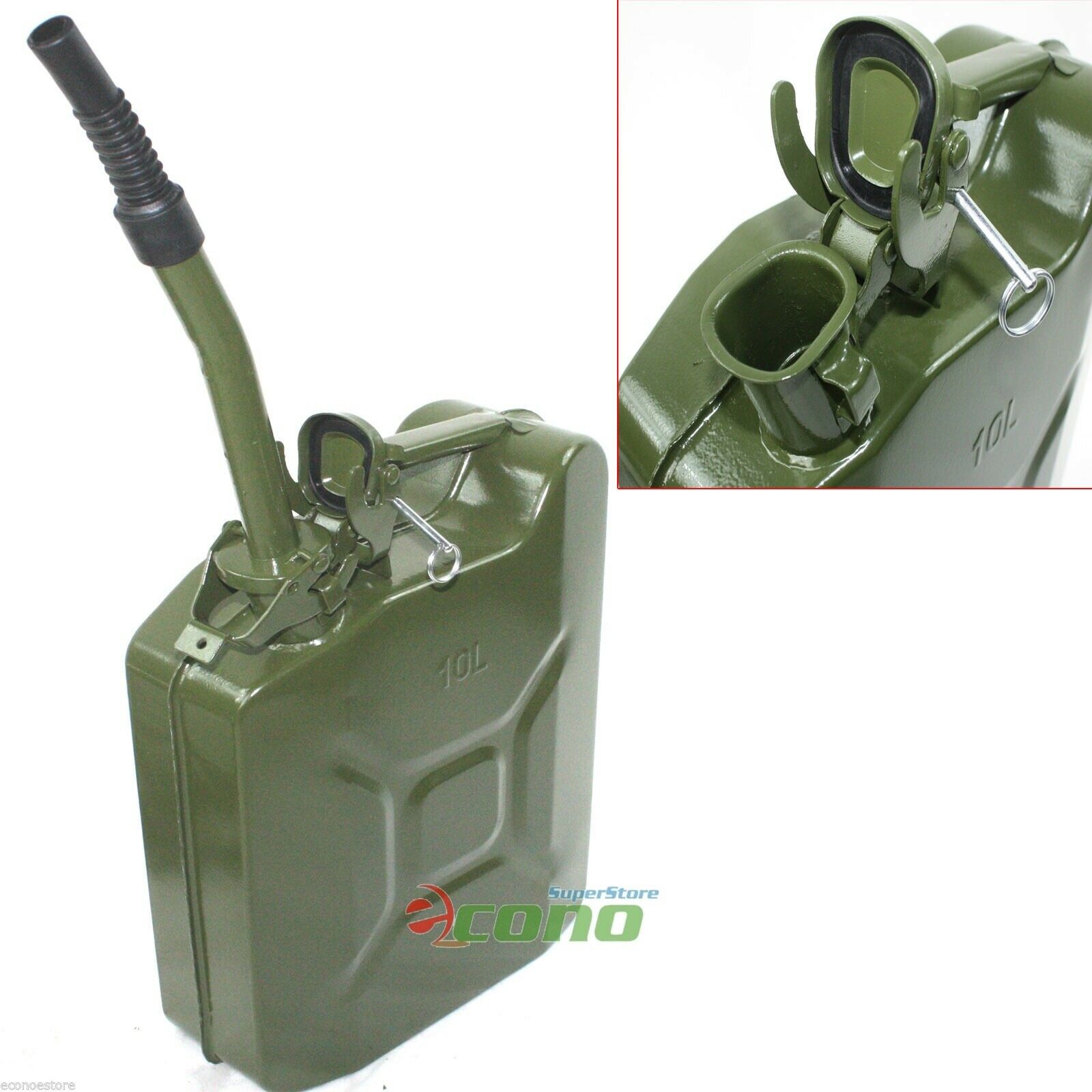 JERRY MILITARY METAL CAN FUEL OIL WATER DIESEL STORAGE TANK WITH SPOUT Kuyal STEEL PETROL CAN 10L 