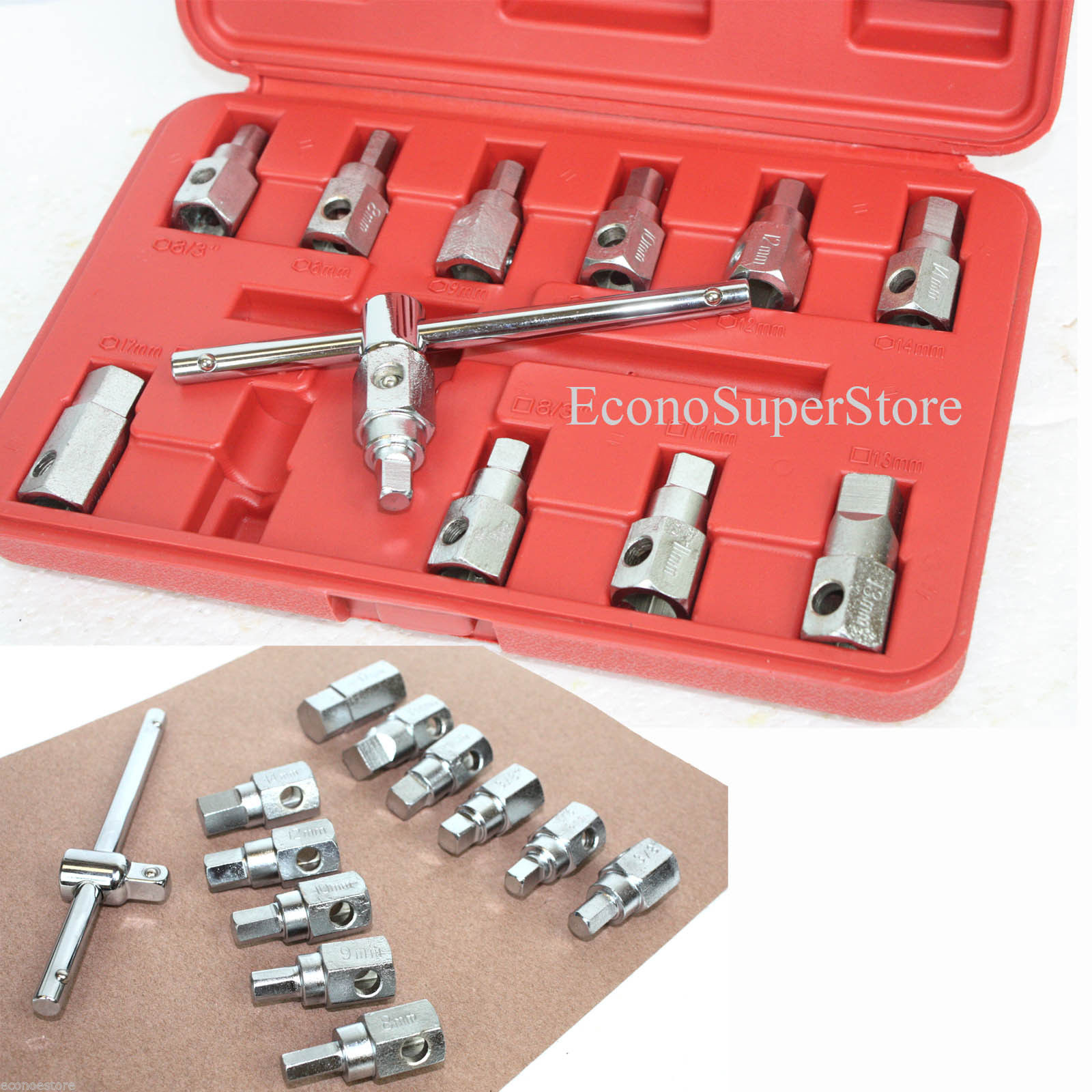 New 12PC Oil Drain Sump Plug Key Socket Set Gearbox Removal Wrench