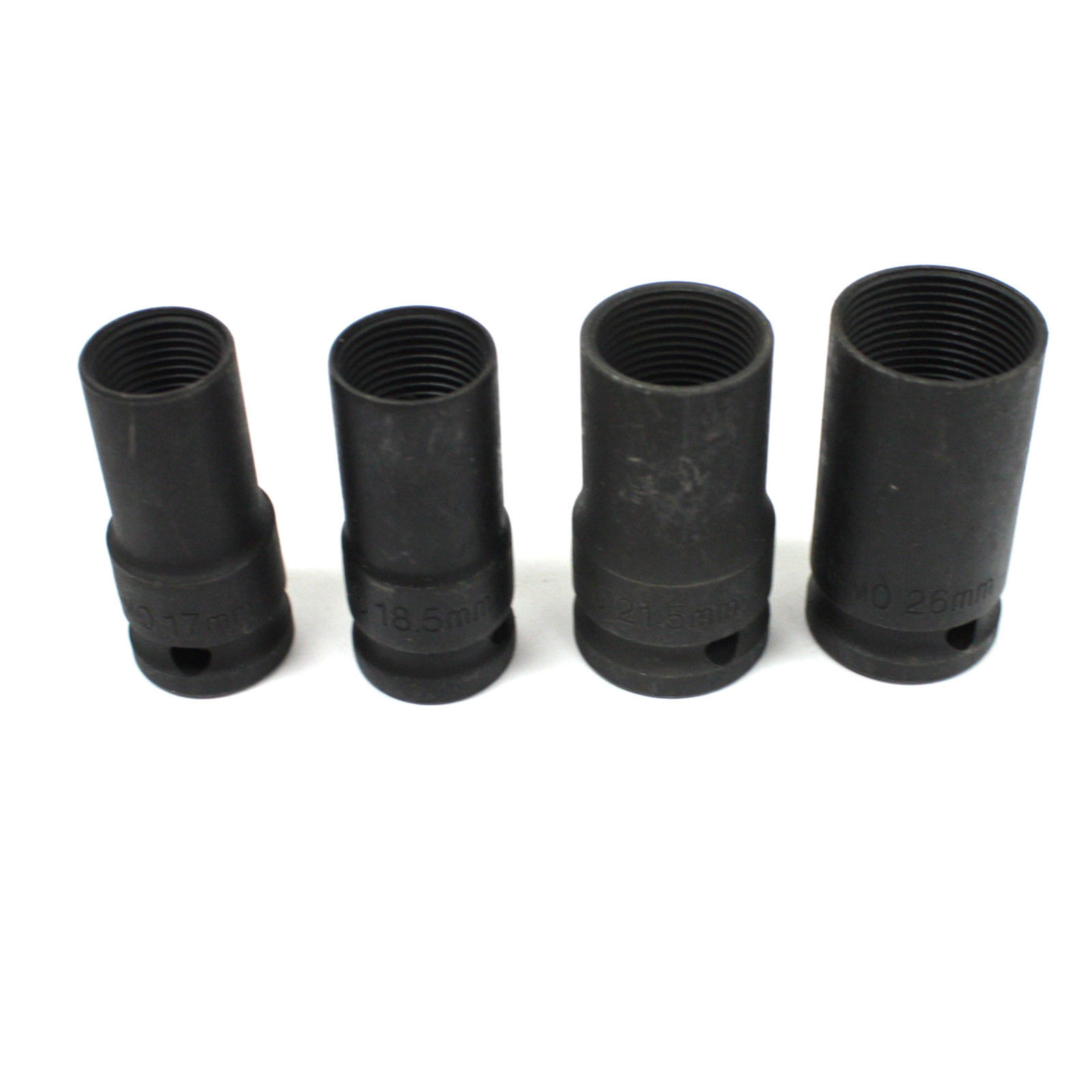 Set of 4 Lug Nut Wheel Lock Remover Kit 1/2" Sockets 17mm 18.5mm 21.5mm 26mm 