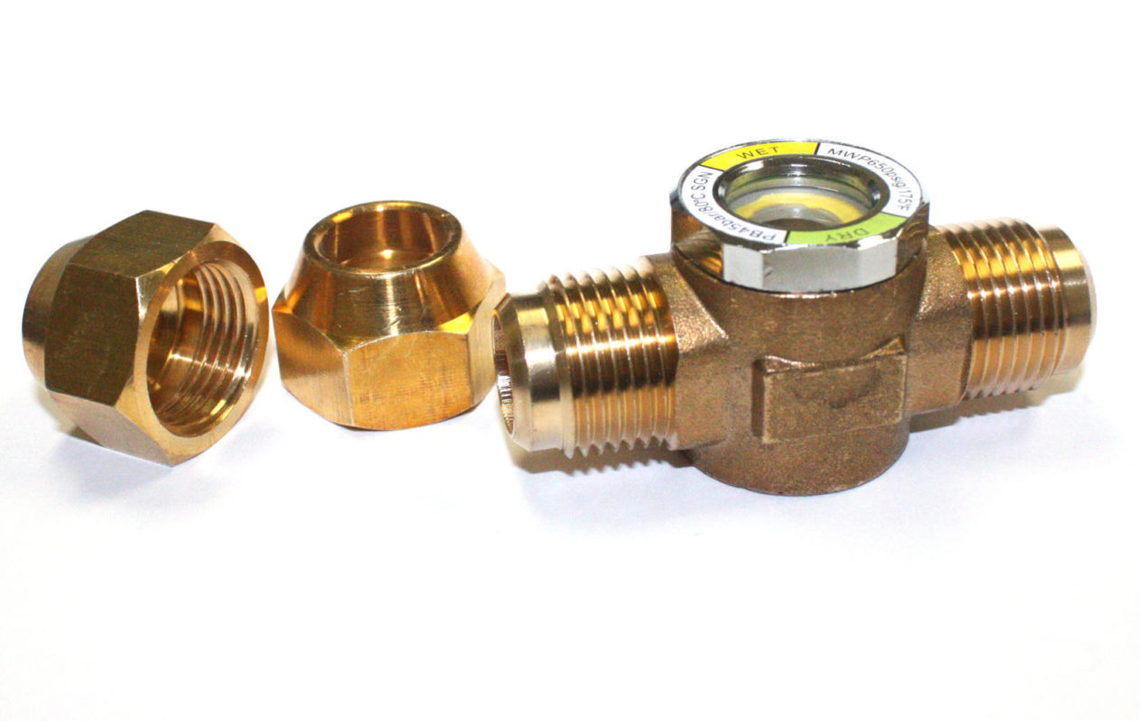 HVAC AC SIGHT GLASS W/ MOISTURE INDICATOR ALL BRASS FLARE 5/8" PIPE