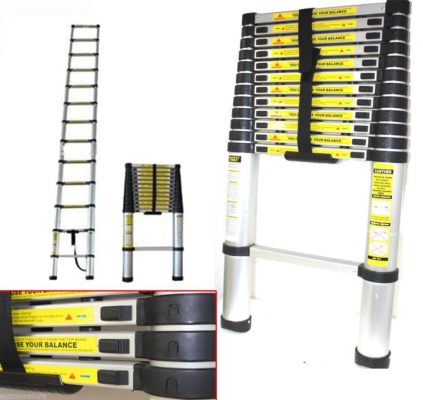 thumbnail image 2 of 5M Telescopic Ladder - A-Frame, Stainless Steel, 330 Lbs Capacity, 8+8 Rungs, Spring Locking, Portable For Home & Work 2 of 14