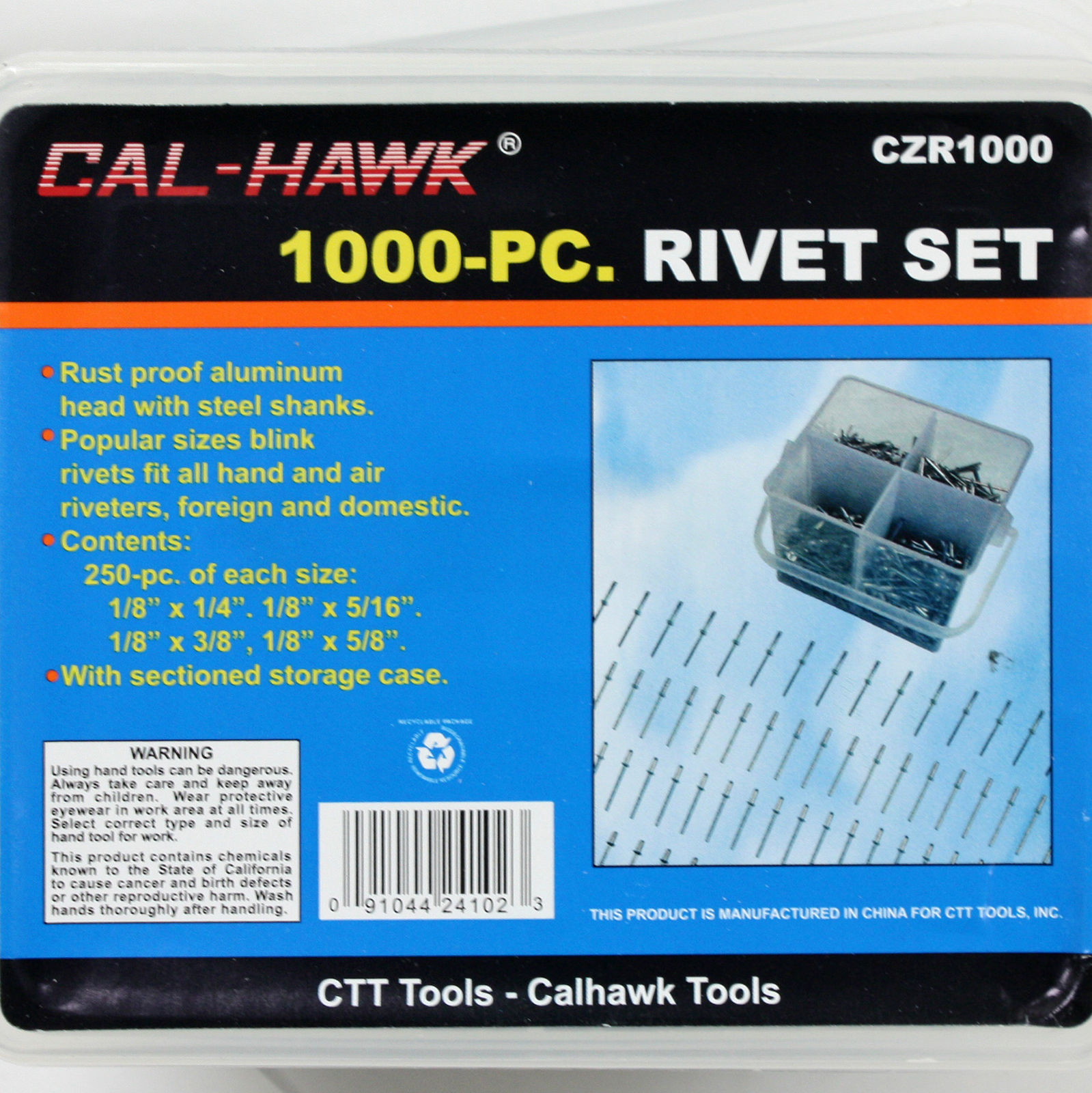 1000PC BLIND RIVET ASSORTMENT SET WITH STEEL SHANK IN STORAGE BOX 
