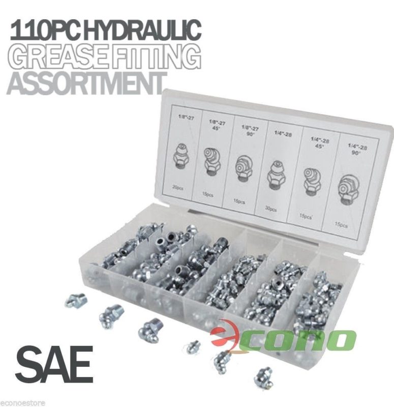 220 Pc Metric & SAE Hydraulic Lubrication Grease Zerk Fittings