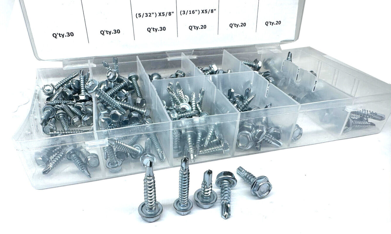 200Pc Steel Self Screws Assortment Hex Head Self Drilling Tapping TEK ...