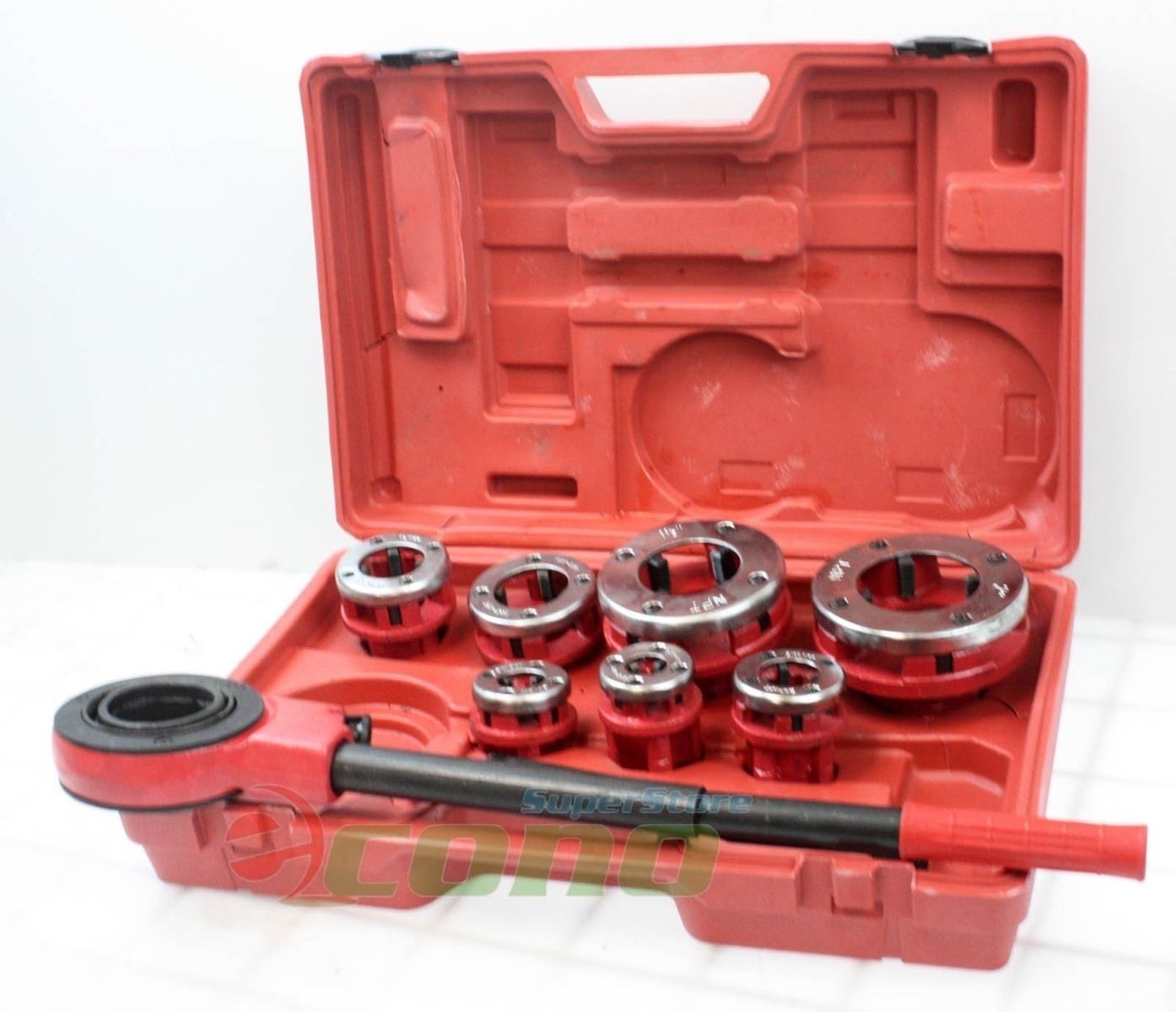 1" Pipe Threader Tool Kit Ratchet Handle R 3/4" Case 3 Dies Set- 1/2" HFS 