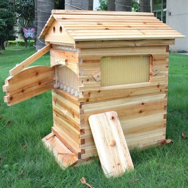 7pcs Auto Flowing Honey Hive Beehive Frames & Beekeeping Brood Cedarwood Box Set