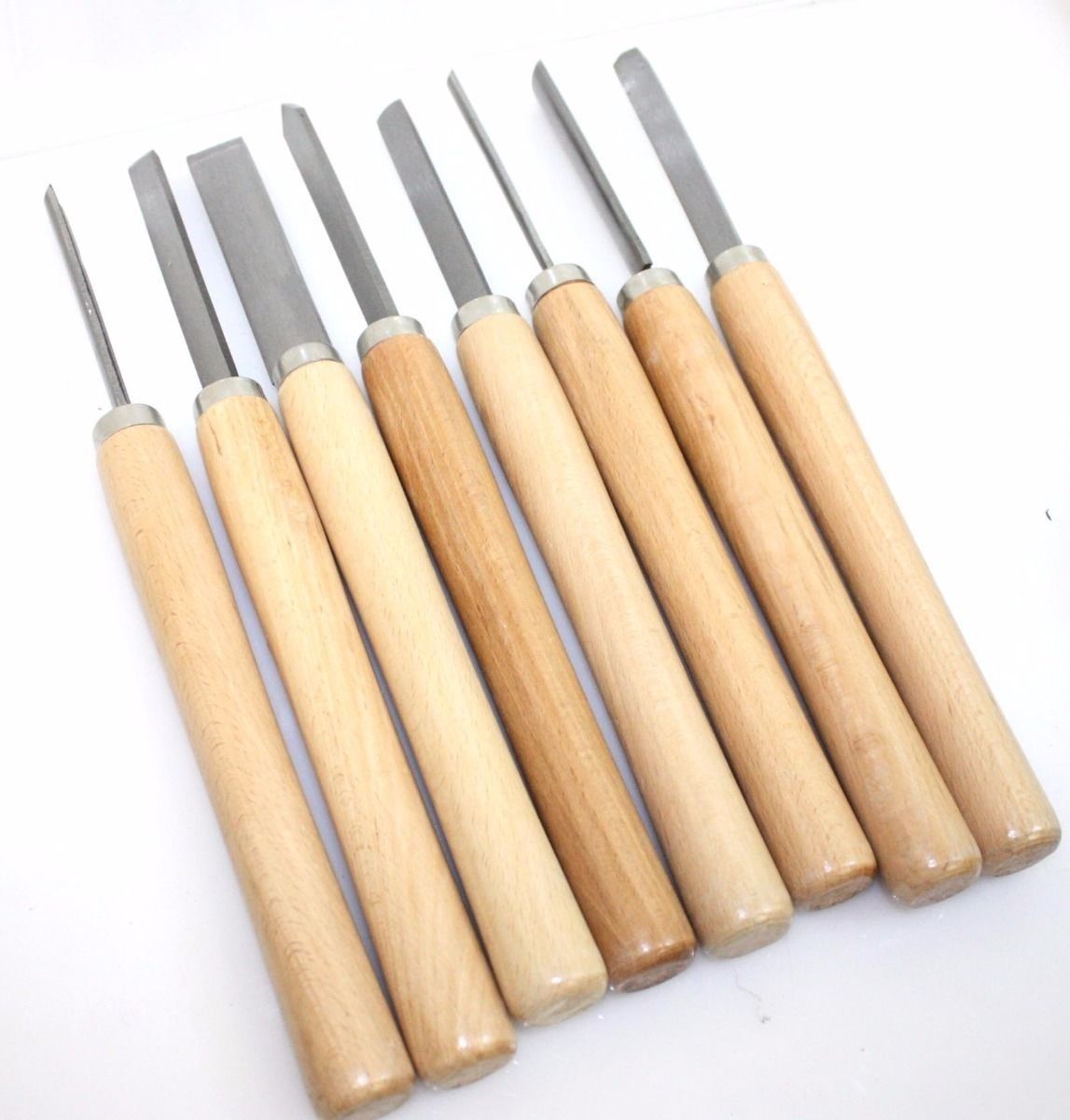 Silver 8Pcs Wood Turning Lathe Chisel Set Spear Woodworking Carving Hand Tools 