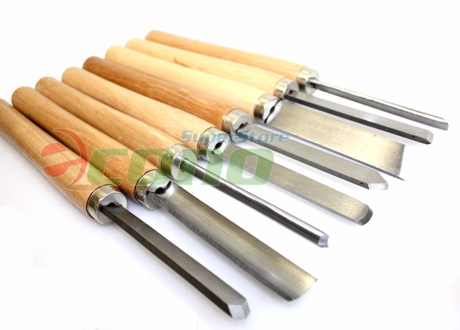 Silver 8Pcs Wood Turning Lathe Chisel Set Spear Woodworking Carving Hand Tools 