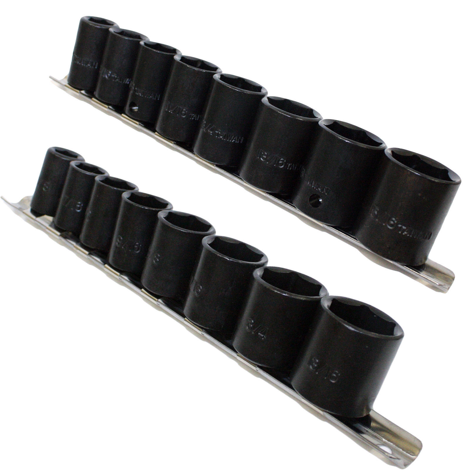 9 pcs 1/2" Drive Shallow Impact Socket Set SAE Air Standard Automotive Tool Rail 
