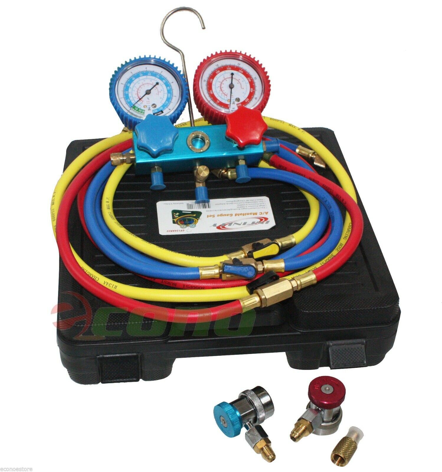 R134A AC Manifold Gauge Set – HVAC Diagnostic Charging Kit With Hoses & ACME – Unbranded
