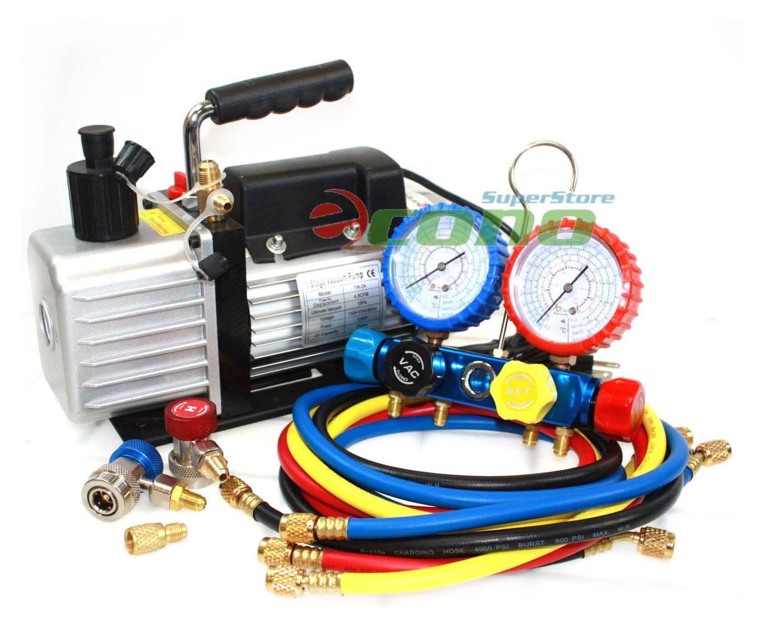 Diagnostic R12 R22 R134a R410A BACOENG Professional Vacuum Pump & Manifold Gauge Set w/Case HVAC A/C Refrigeration Kit 