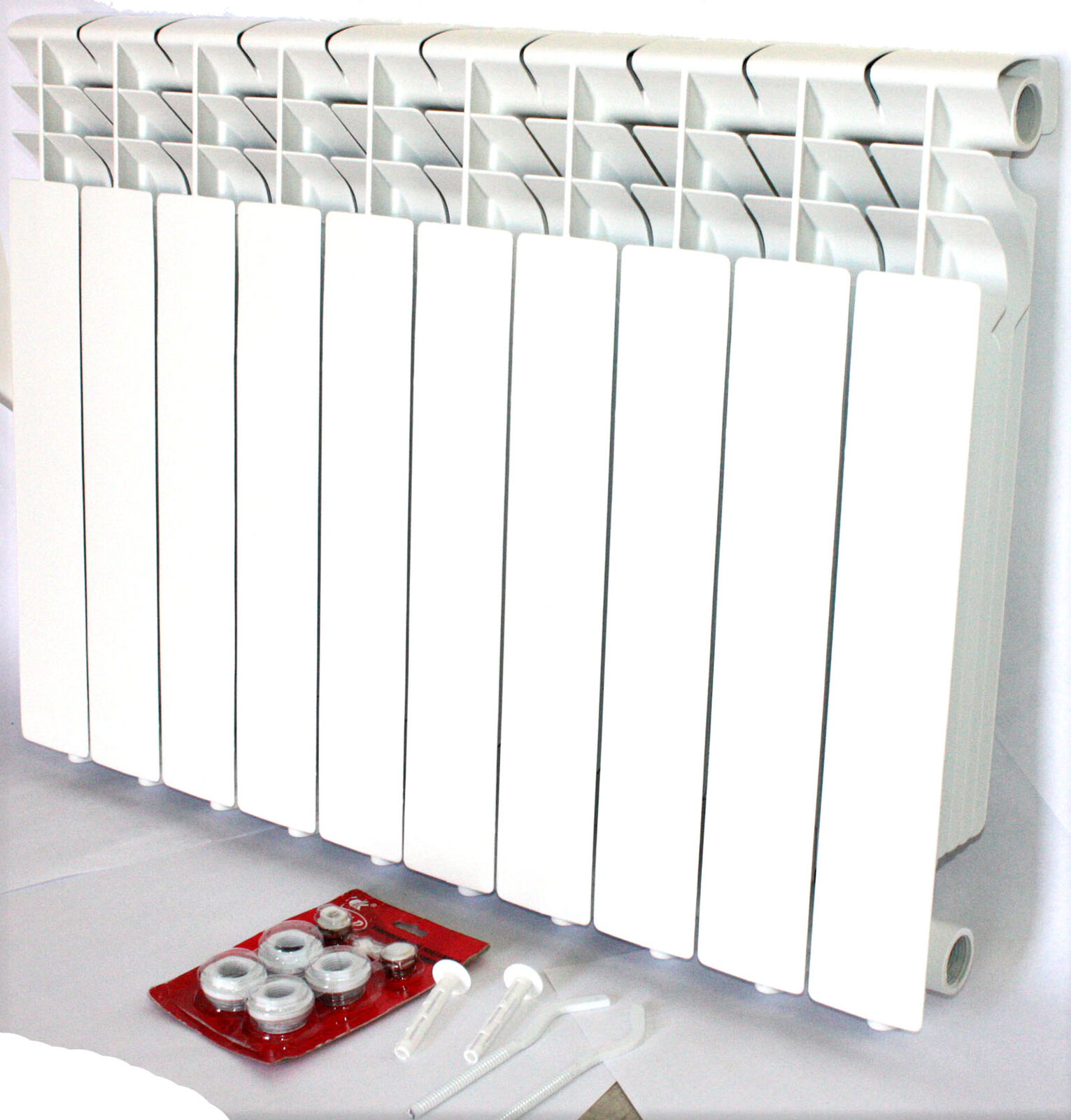 Hydronic Aluminium Heating Radiator 10 Section Installation Kit 5000 BTU White