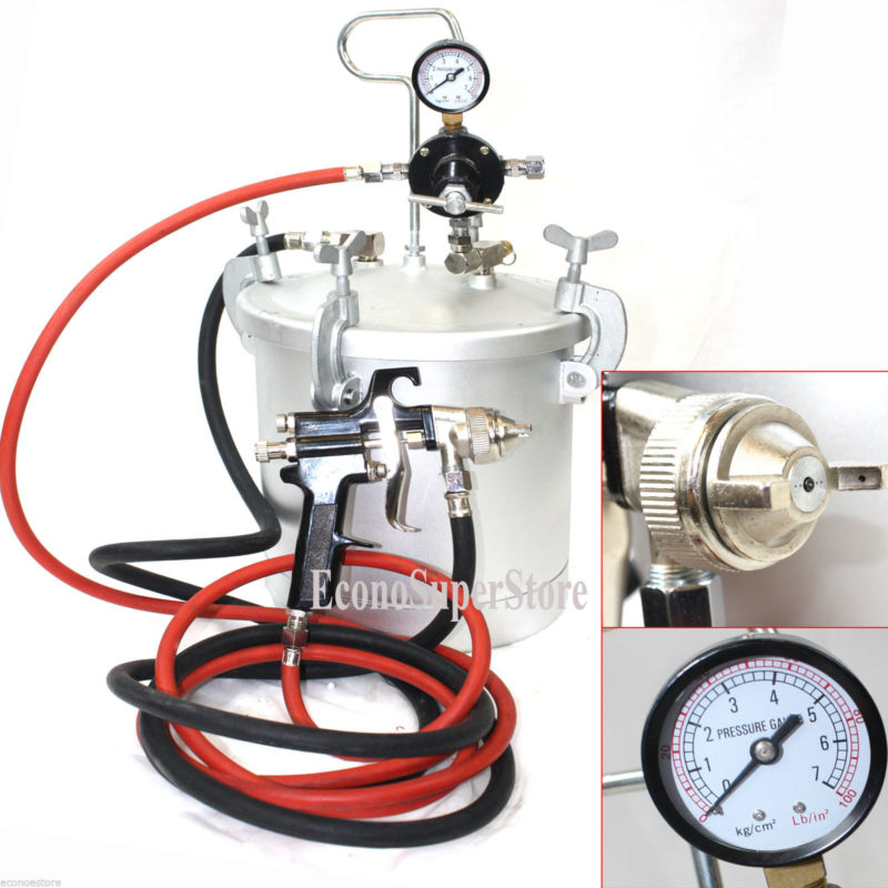 21/2 GALLON PRESSURE PAINT TANK POT W/ SPRAY GUN 10FT HOSES 10 Liters