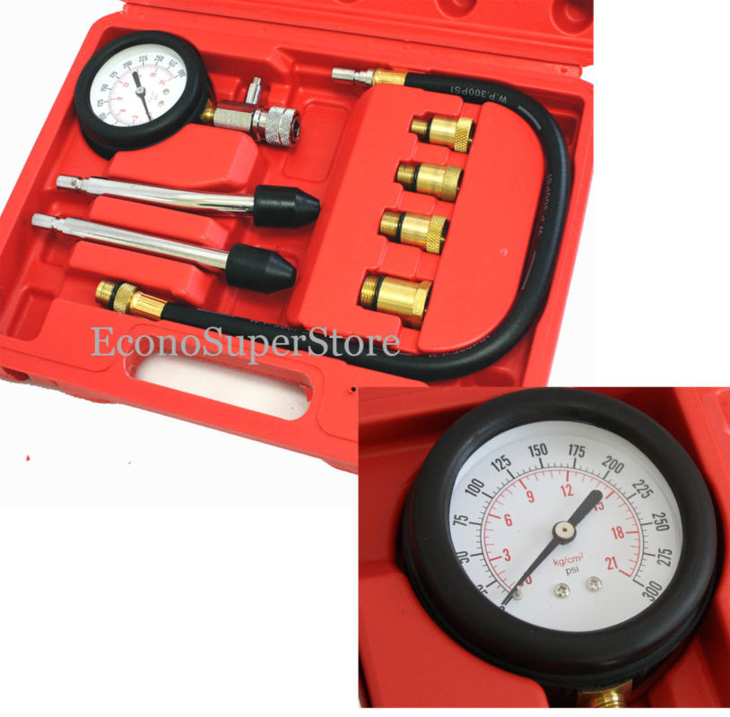 Engine Cylinder Compression auto Tester Kit gauge M8 M10 M12 M14 Gas