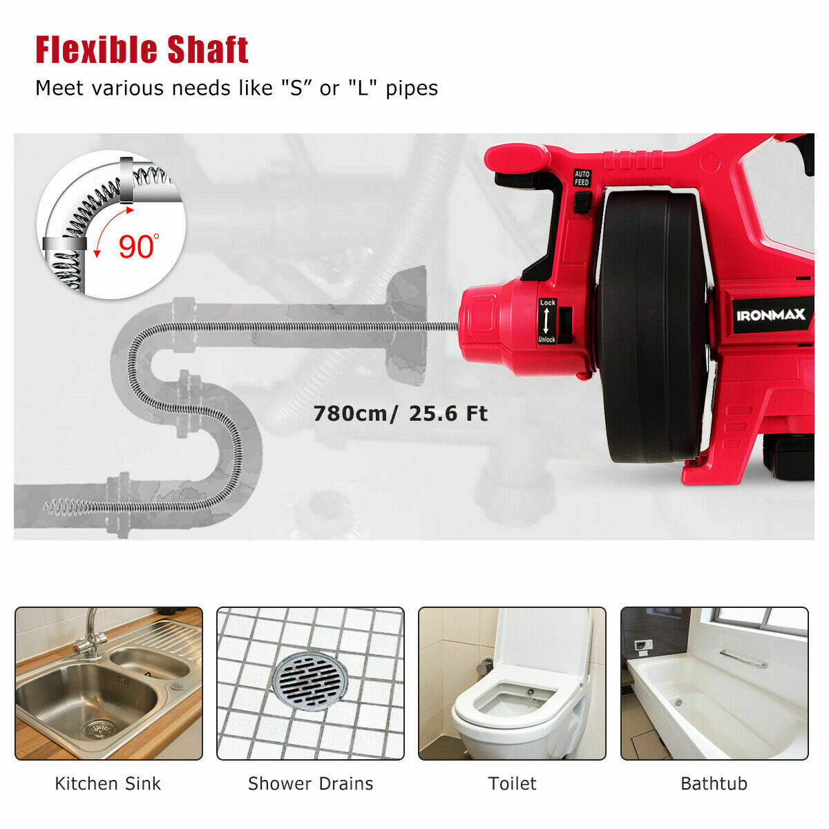 25 Feet Plumbing Snake Drain Auger Sink Snake Pipe Drain Cleaner for  Bathroom Kitchen Sink, Shower Drain 