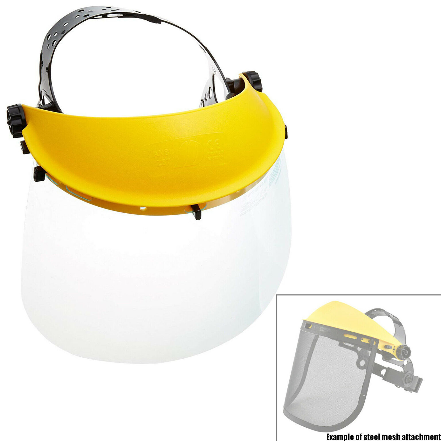 2in1 Safety Face Shield Clear Polycarbonate & Steel Mesh Visor ANSI