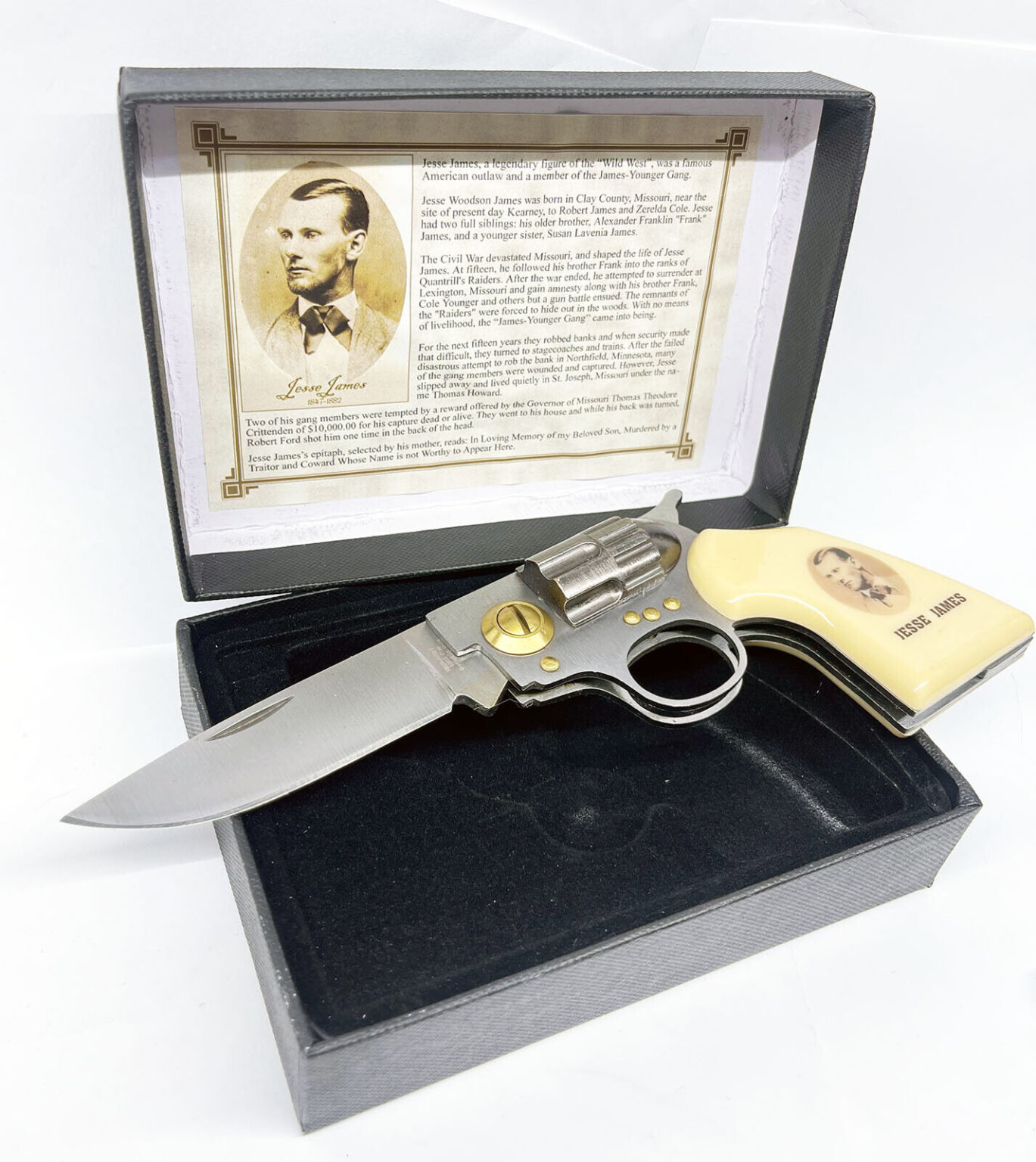 7.5" Tactical Jesse James Revolver Gun Manual Open Folding Pocket Knife