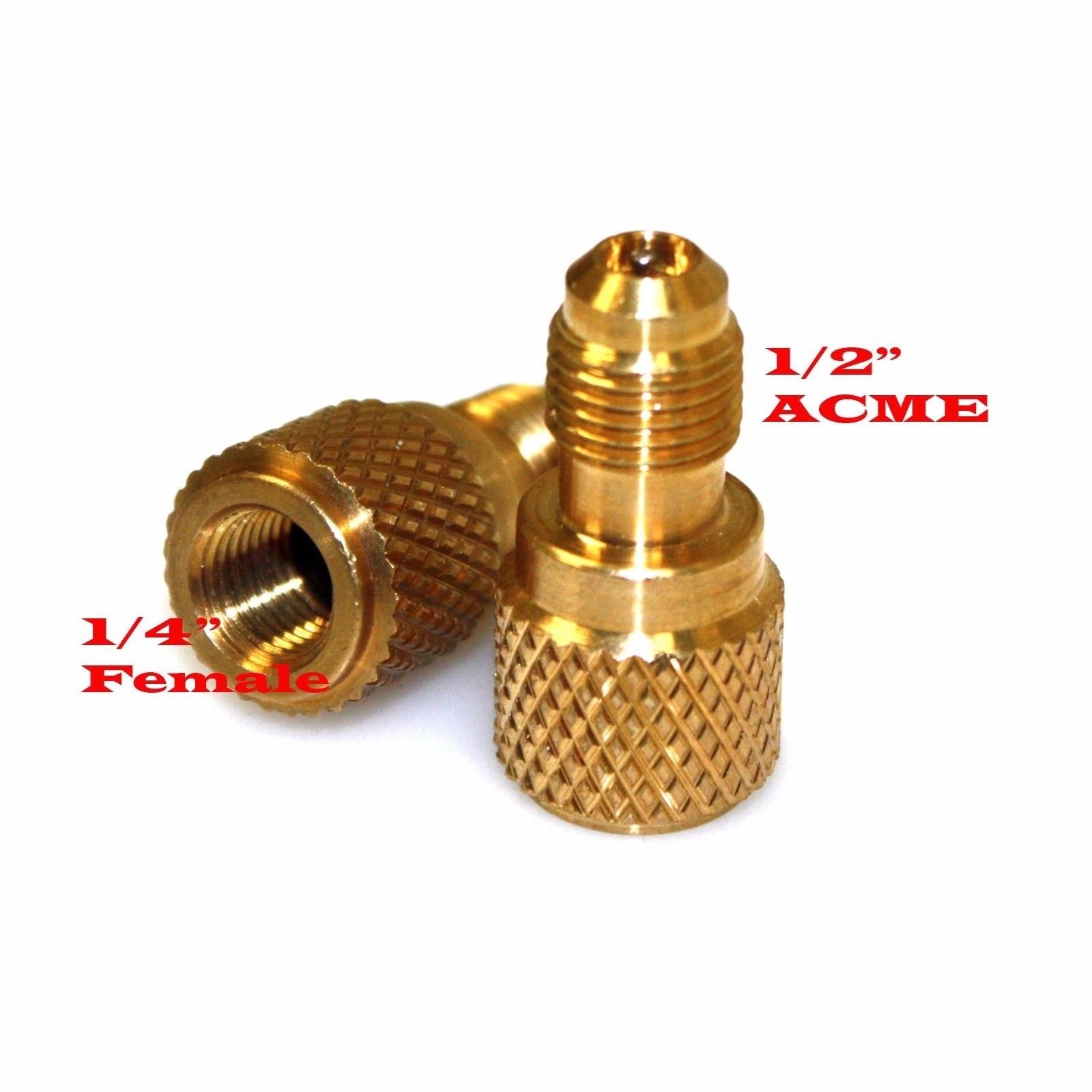 ACME A/C R134a Brass Fitting Adapter 1/4" Male To 1/2" Female W/ Valve Core Kit 