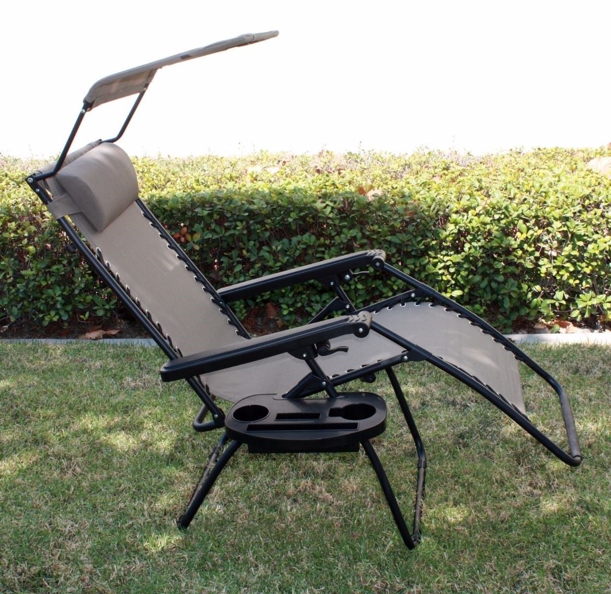 Outdoor Folding Recliner Zero Gravity, Oversized Zero Gravity Chair With Folding Canopy Shade Cup Holder